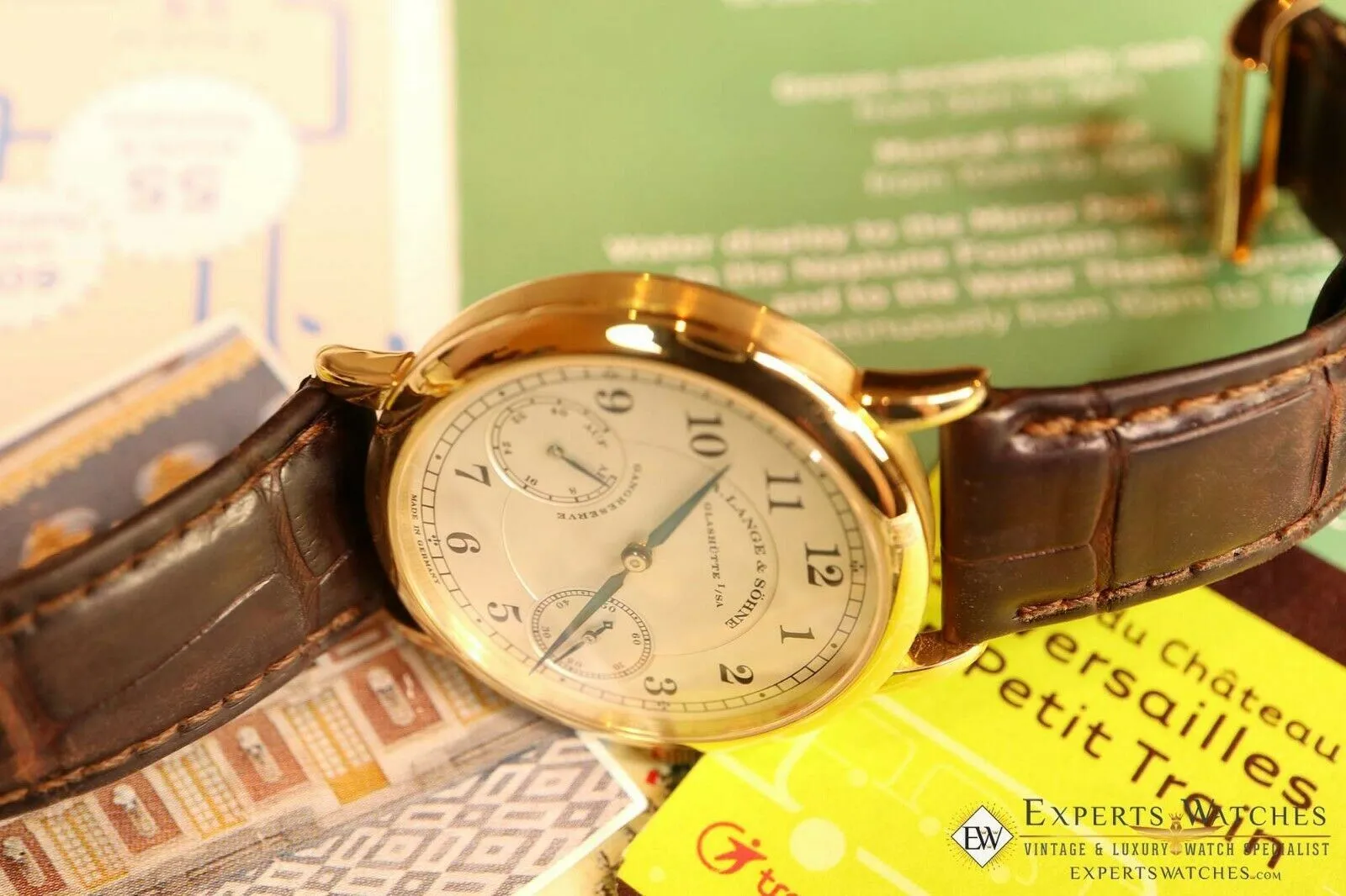 Sold!!! A Lange & Sohne 1815 Up & Down 221.021 36MM Power Reserve 18K Yellow Gold Extras