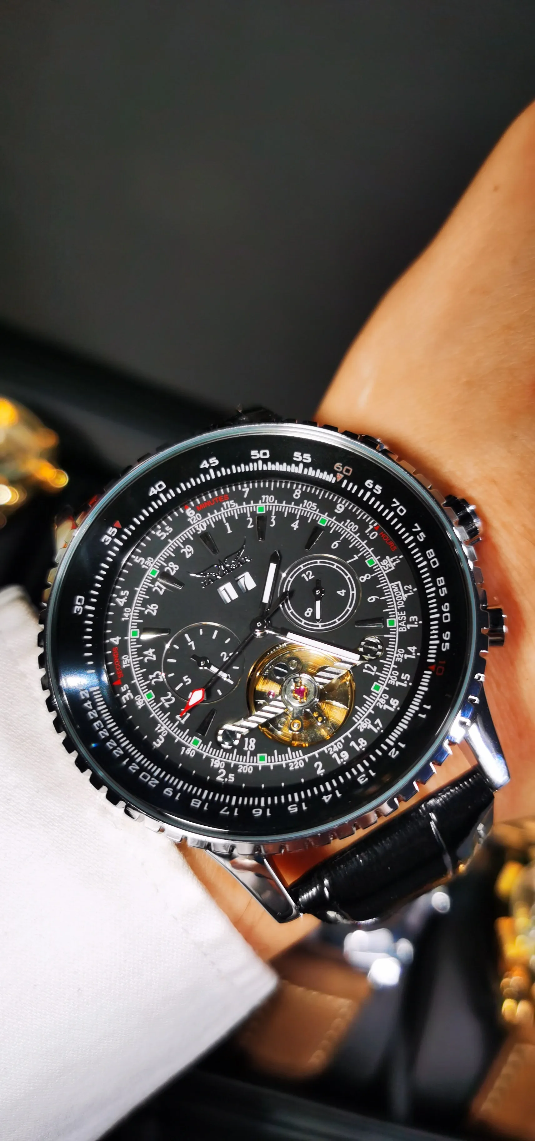 Sports Tourbillon Skeleton Automatic Mechanical Watches for Men A034 Luminous Hands Military Leather Strap Wind Up Watch