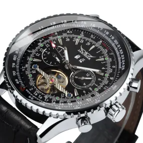 Sports Tourbillon Skeleton Automatic Mechanical Watches for Men A034 Luminous Hands Military Leather Strap Wind Up Watch