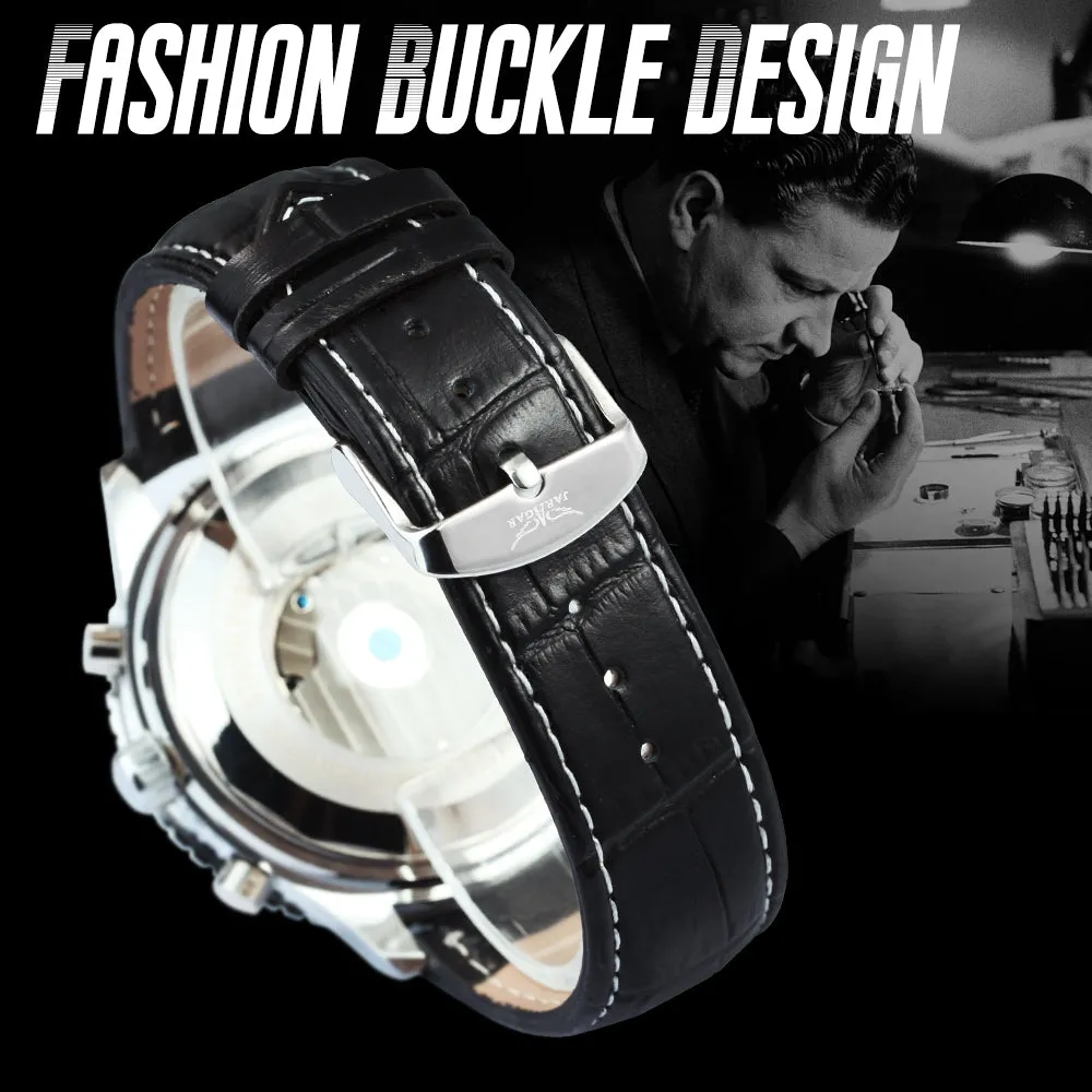 Sports Tourbillon Skeleton Automatic Mechanical Watches for Men A034 Luminous Hands Military Leather Strap Wind Up Watch