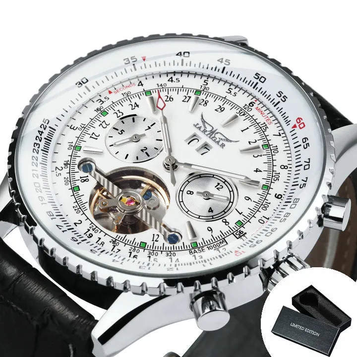 Sports Tourbillon Skeleton Automatic Mechanical Watches for Men A034 Luminous Hands Military Leather Strap Wind Up Watch