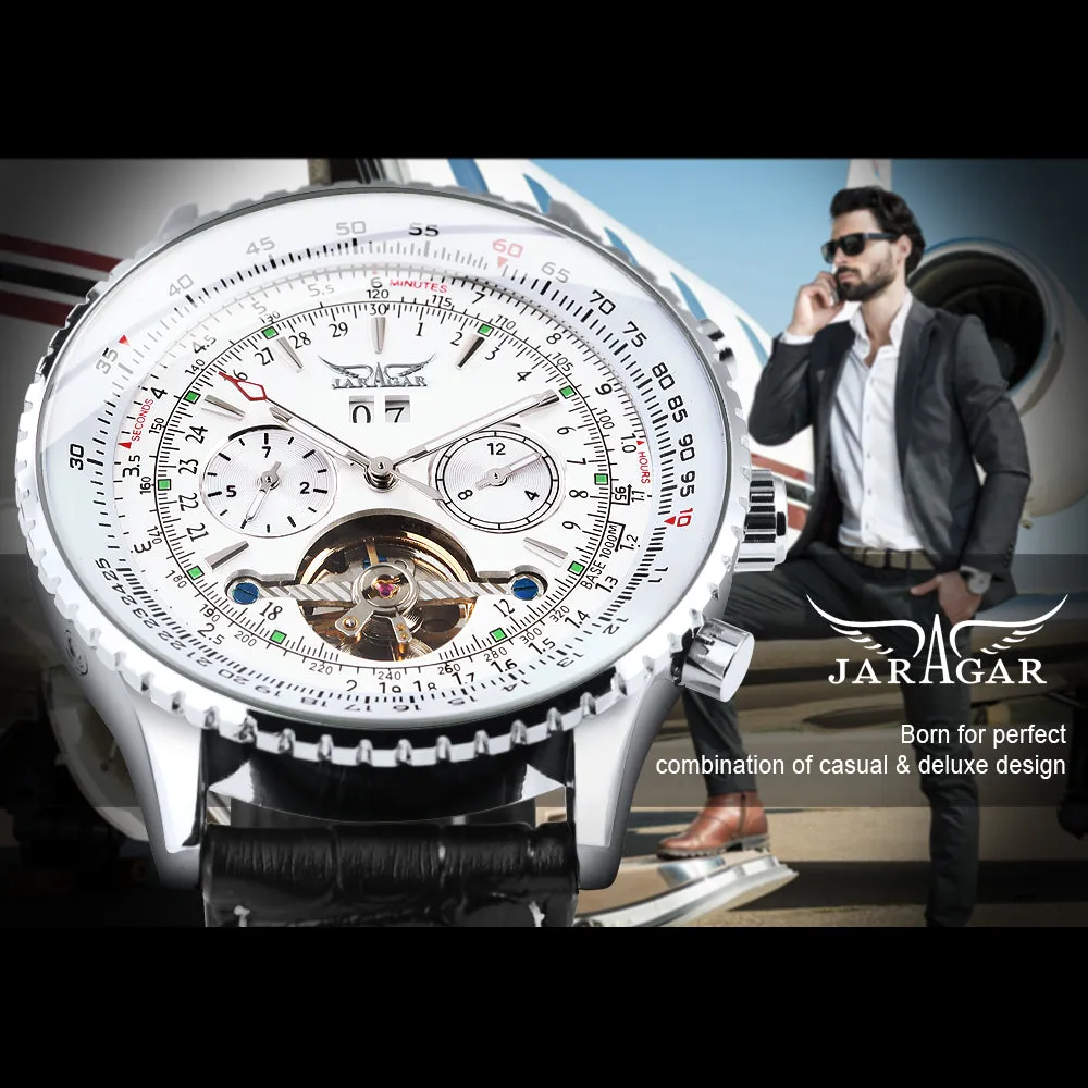 Sports Tourbillon Skeleton Automatic Mechanical Watches for Men A034 Luminous Hands Military Leather Strap Wind Up Watch