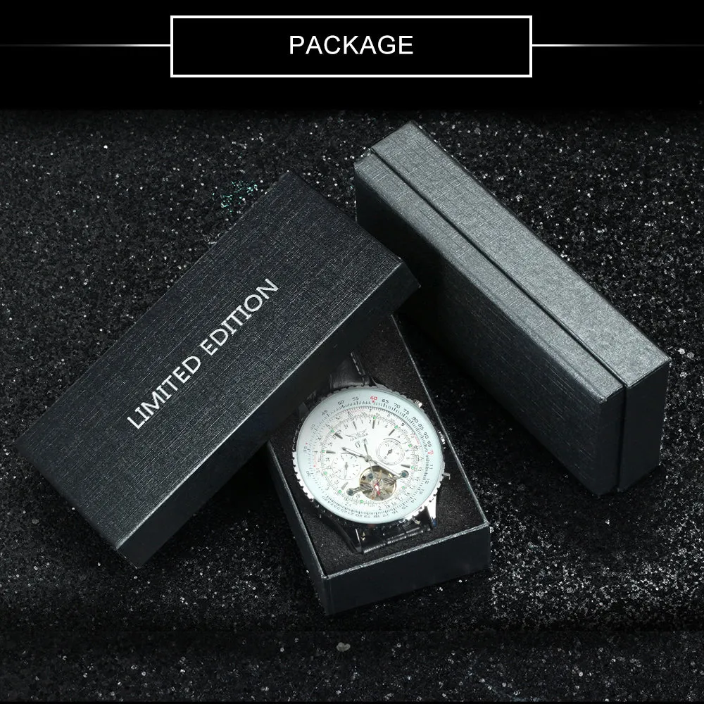 Sports Tourbillon Skeleton Automatic Mechanical Watches for Men A034 Luminous Hands Military Leather Strap Wind Up Watch