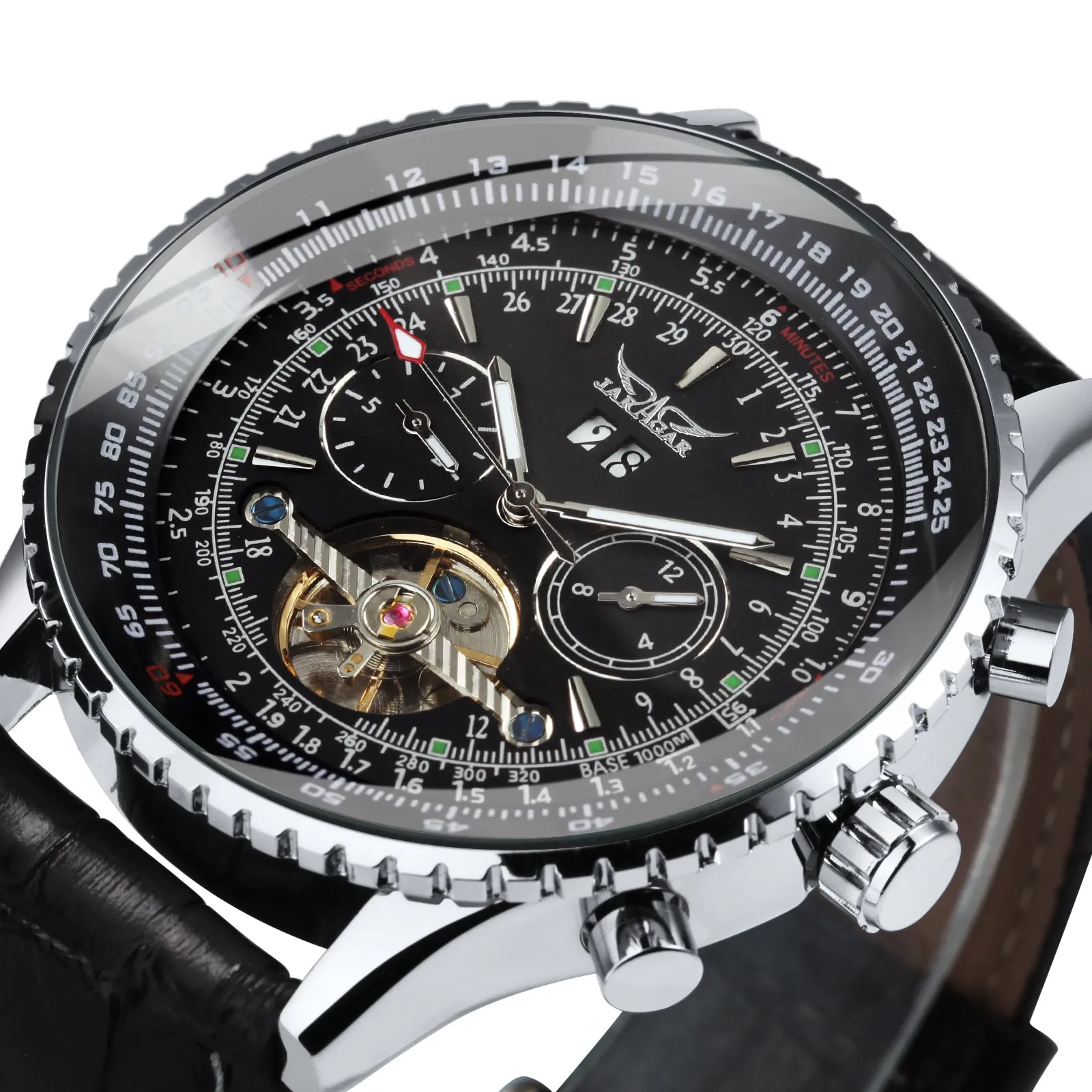 Sports Tourbillon Skeleton Automatic Mechanical Watches for Men A034 Luminous Hands Military Leather Strap Wind Up Watch