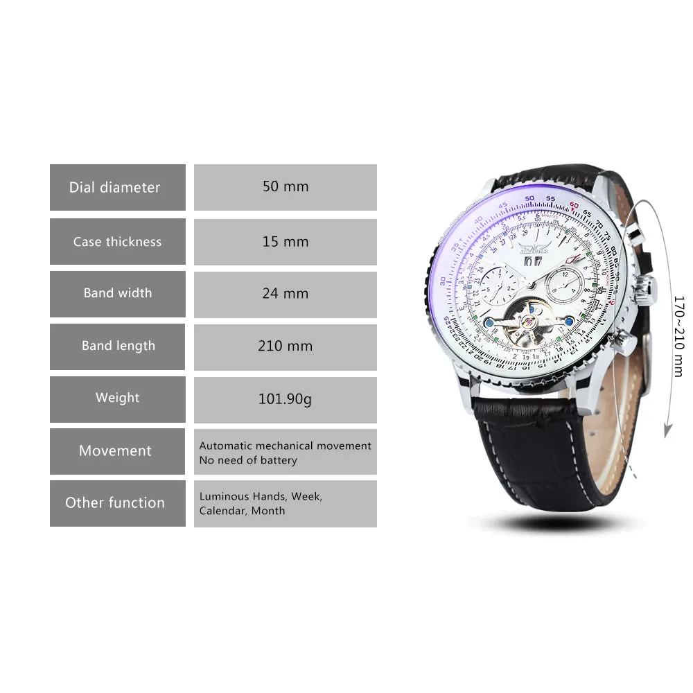 Sports Tourbillon Skeleton Automatic Mechanical Watches for Men A034 Luminous Hands Military Leather Strap Wind Up Watch