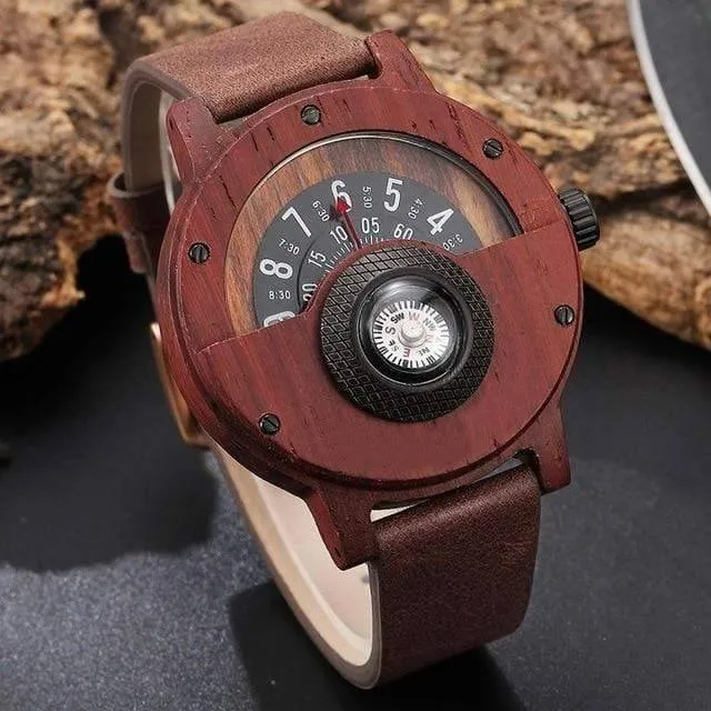 Turntable Compass Dial Wooden Watch