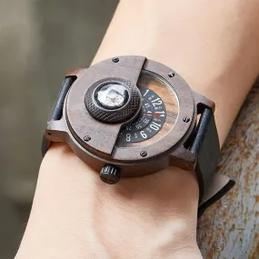 Turntable Compass Dial Wooden Watch
