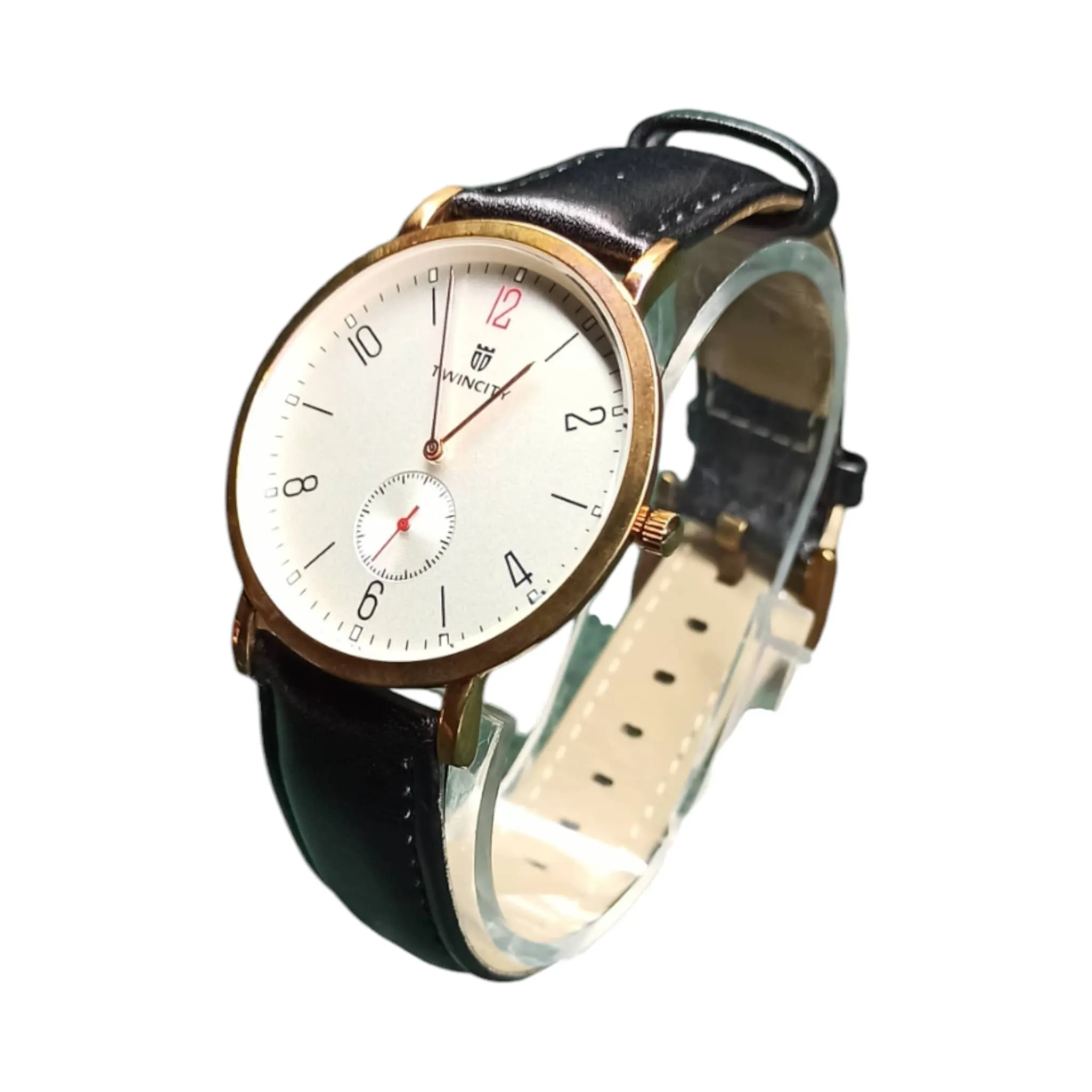 Twin City - Down Second - Golden/White Dial - Black Strap - 40mm - Men's Watch