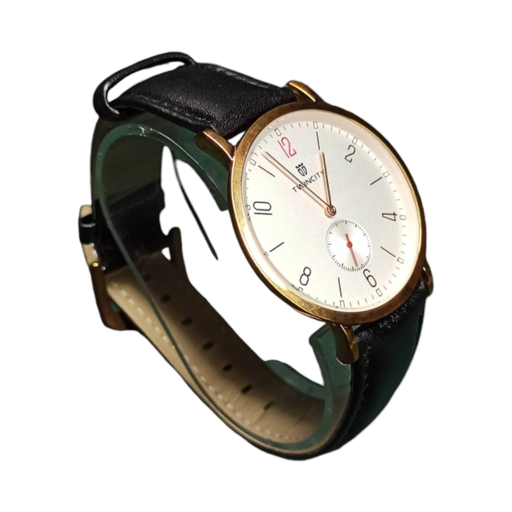 Twin City - Down Second - Golden/White Dial - Black Strap - 40mm - Men's Watch