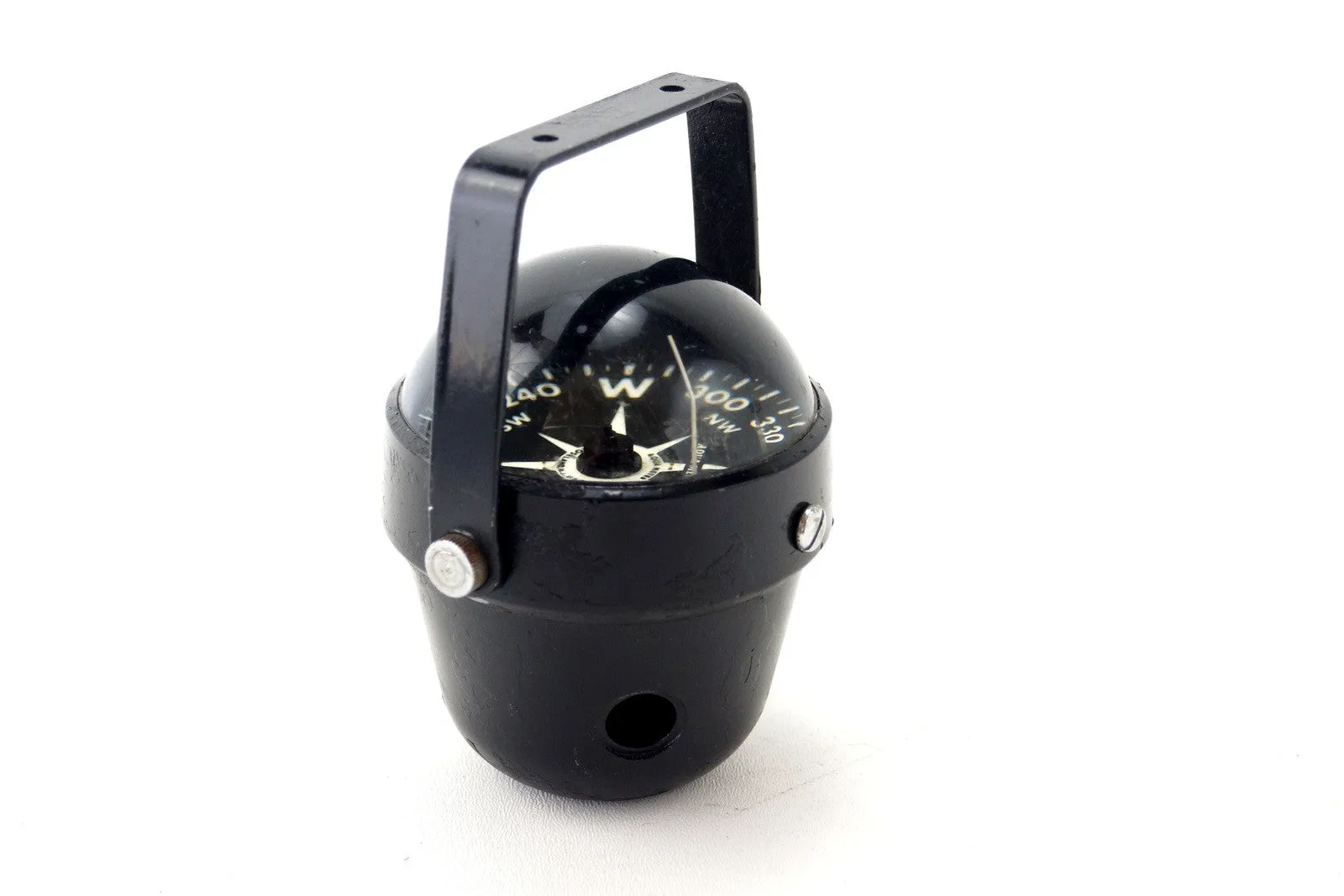 Vintage Marine Compass Liquid Filled in Black Metal Housing by Aqua Meter (c.1950s) N2