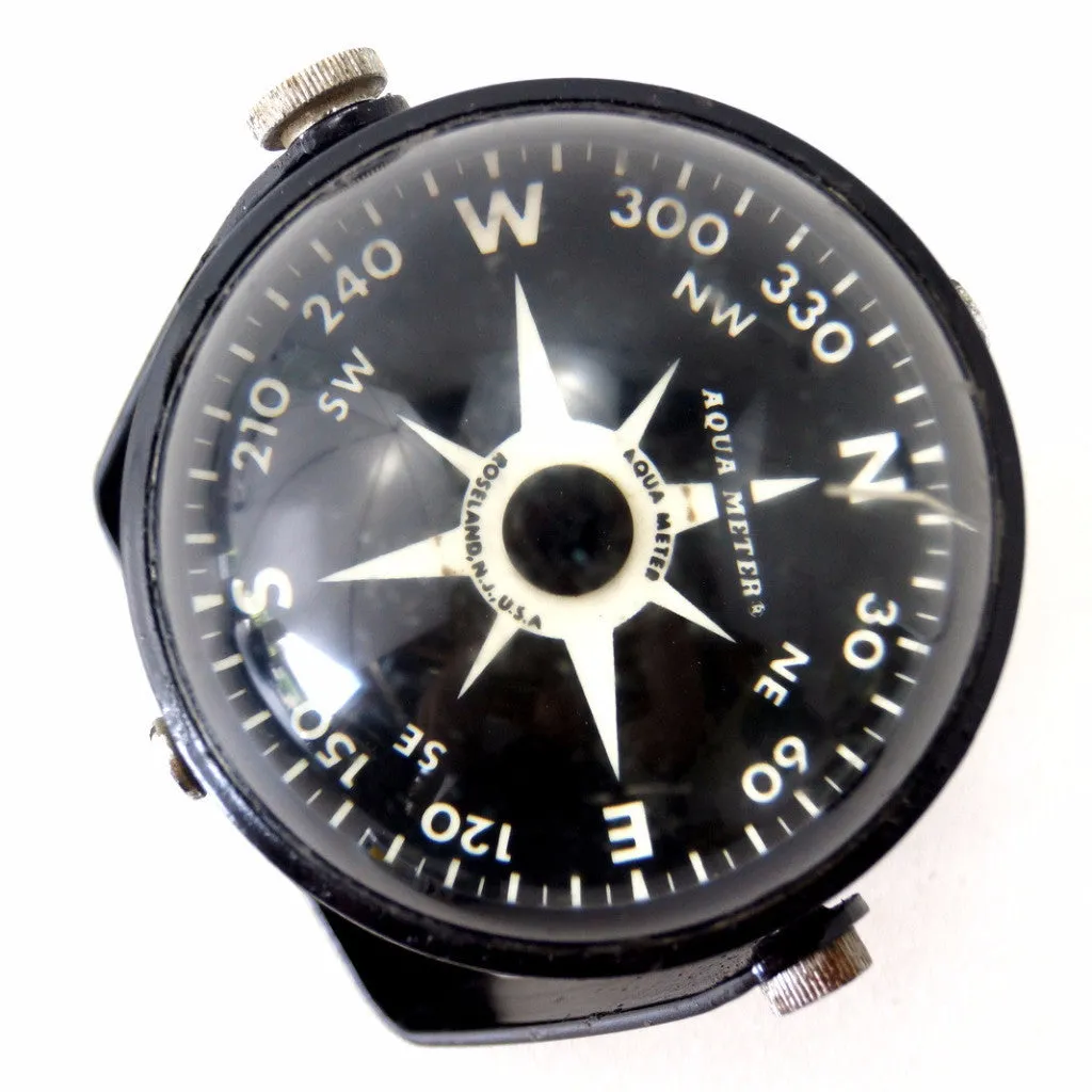 Vintage Marine Compass Liquid Filled in Black Metal Housing by Aqua Meter (c.1950s) N2