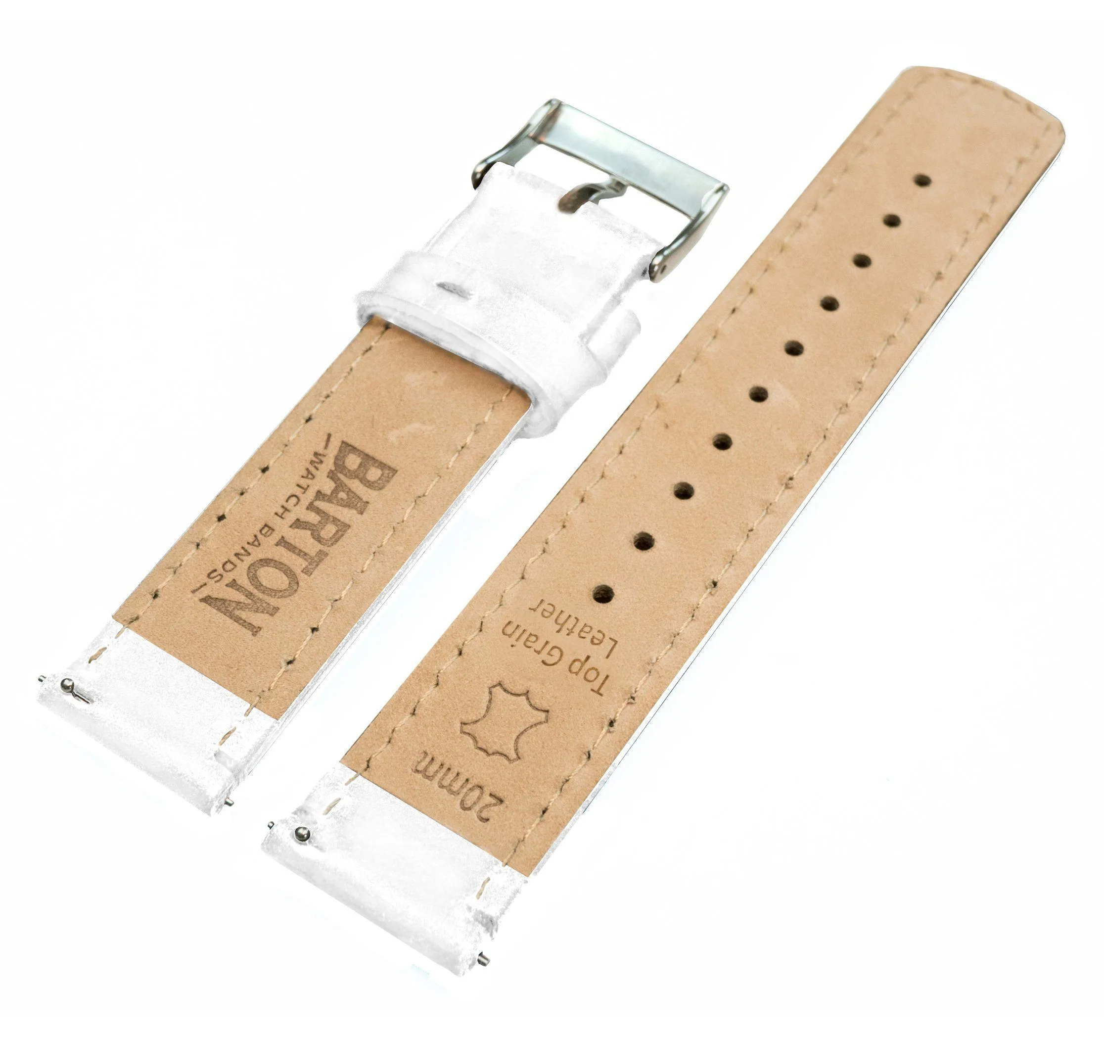 White Leather White Stitching Watch Band