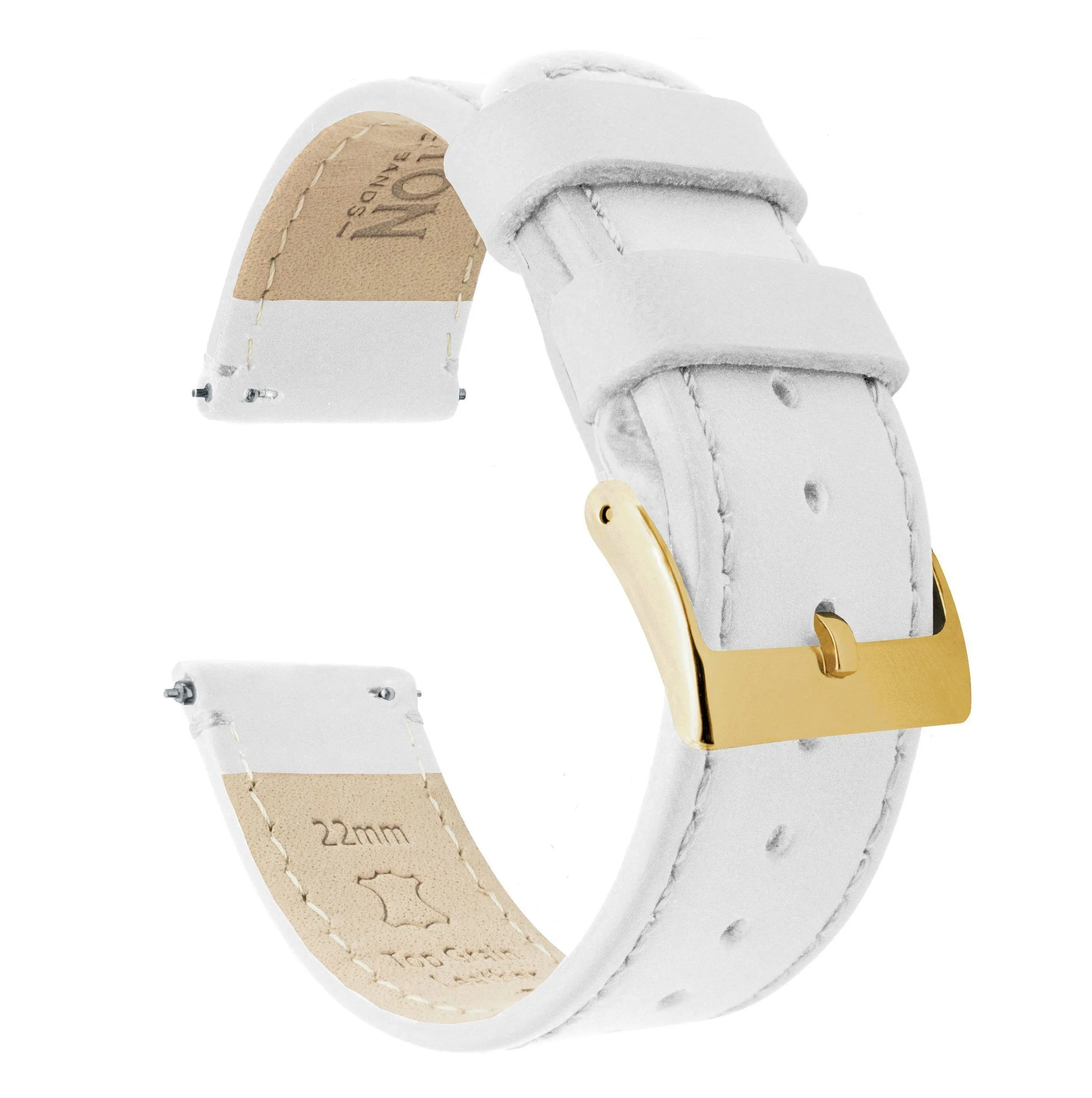 White Leather White Stitching Watch Band