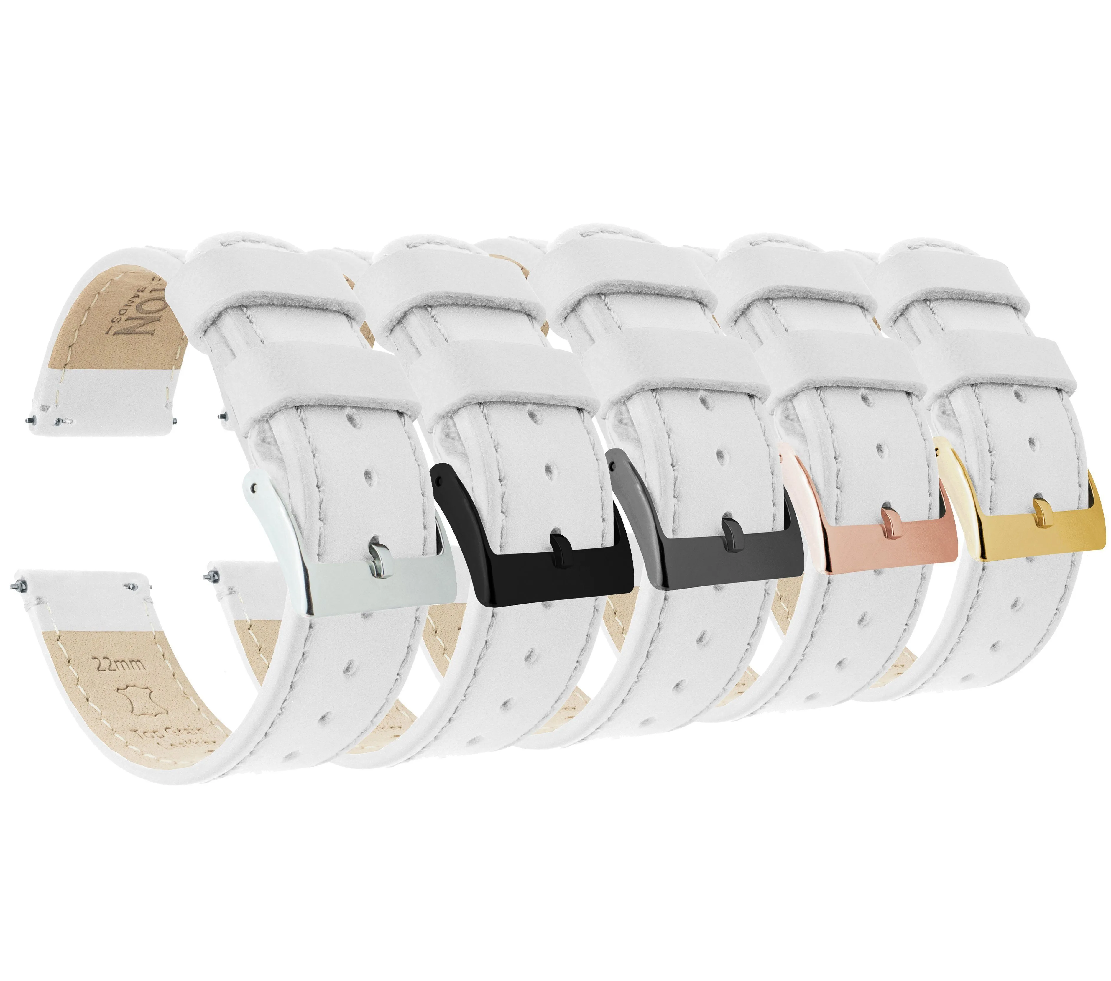 White Leather White Stitching Watch Band