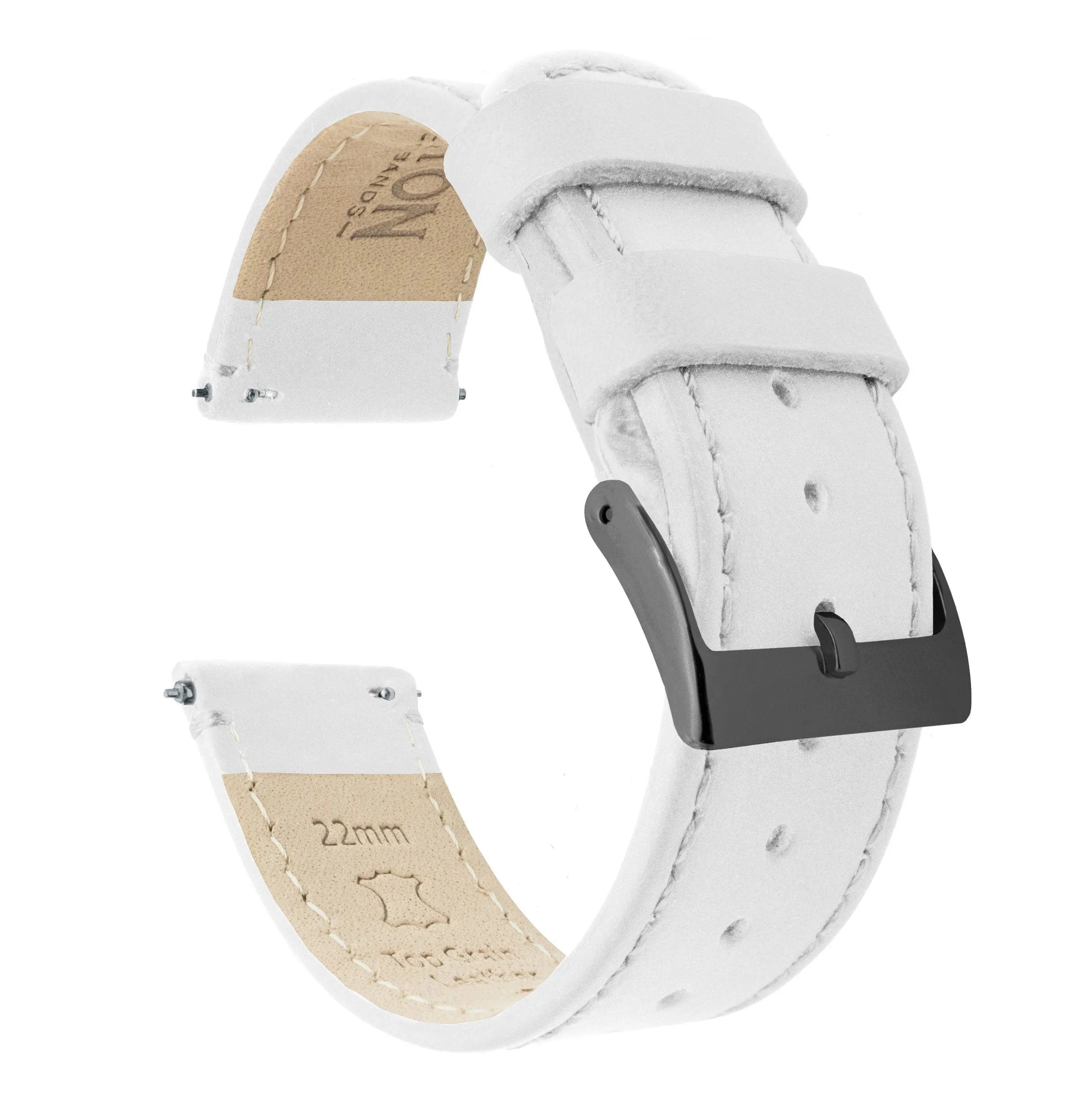 White Leather White Stitching Watch Band