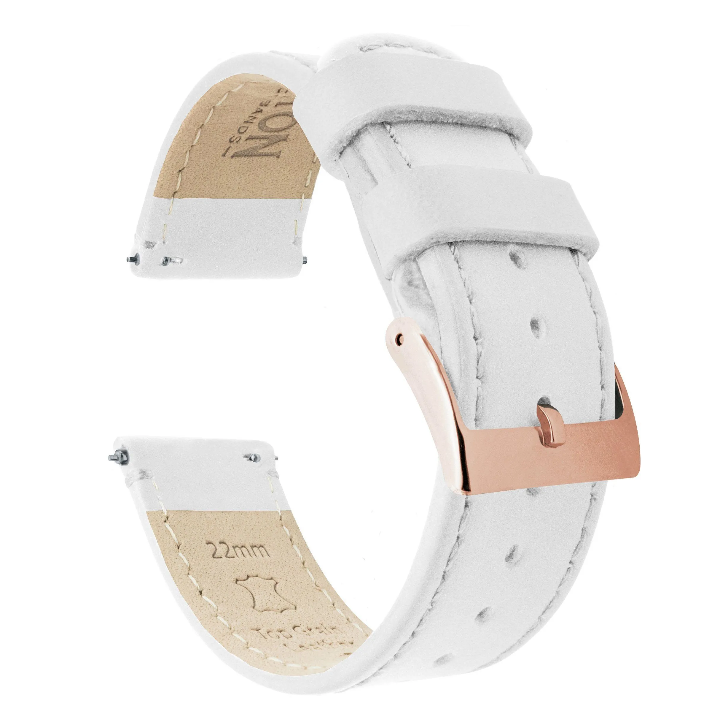 White Leather White Stitching Watch Band