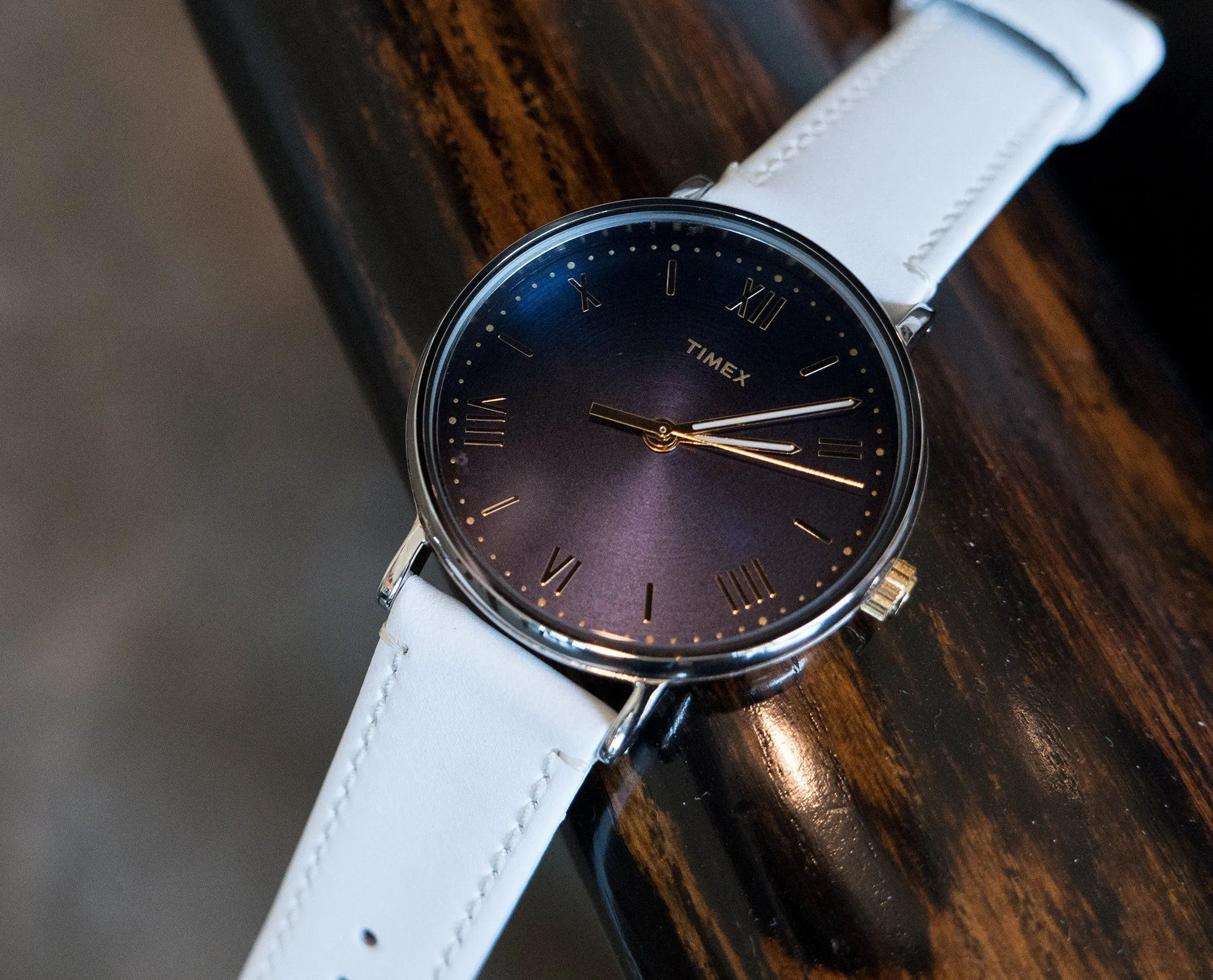 White Leather White Stitching Watch Band