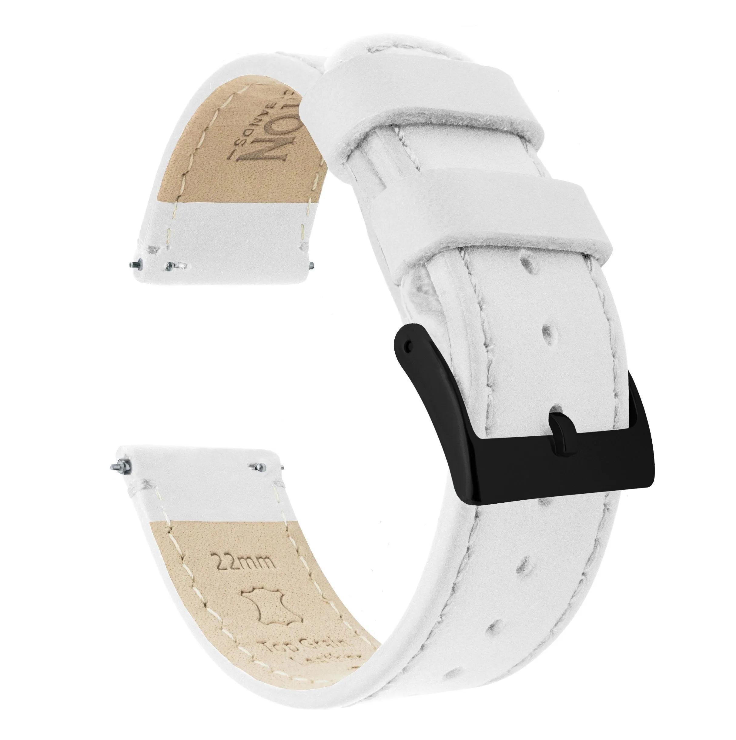 White Leather White Stitching Watch Band
