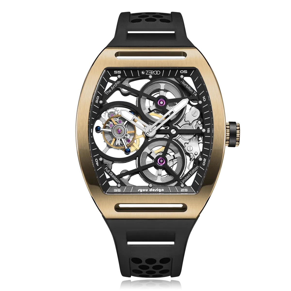 ZEROO T4 THE ARCHER FULL SKELETON TOURBILLONMANUAL TOURBILLON WATCH FOR GENTS - ZT004GBK