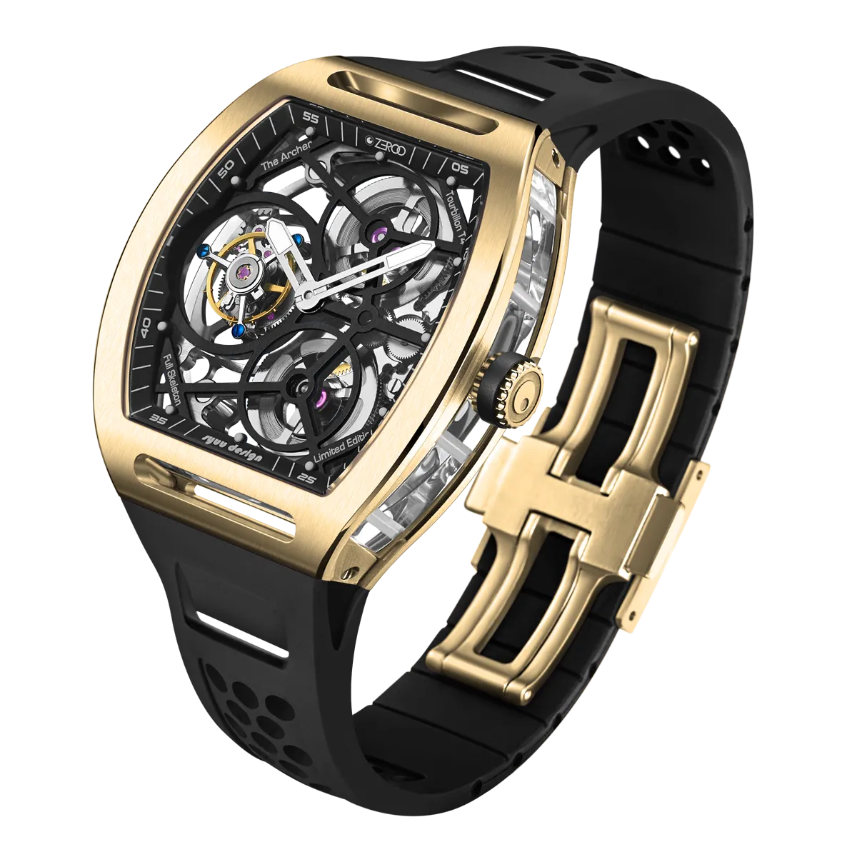 ZEROO T4 THE ARCHER FULL SKELETON TOURBILLONMANUAL TOURBILLON WATCH FOR GENTS - ZT004GBK