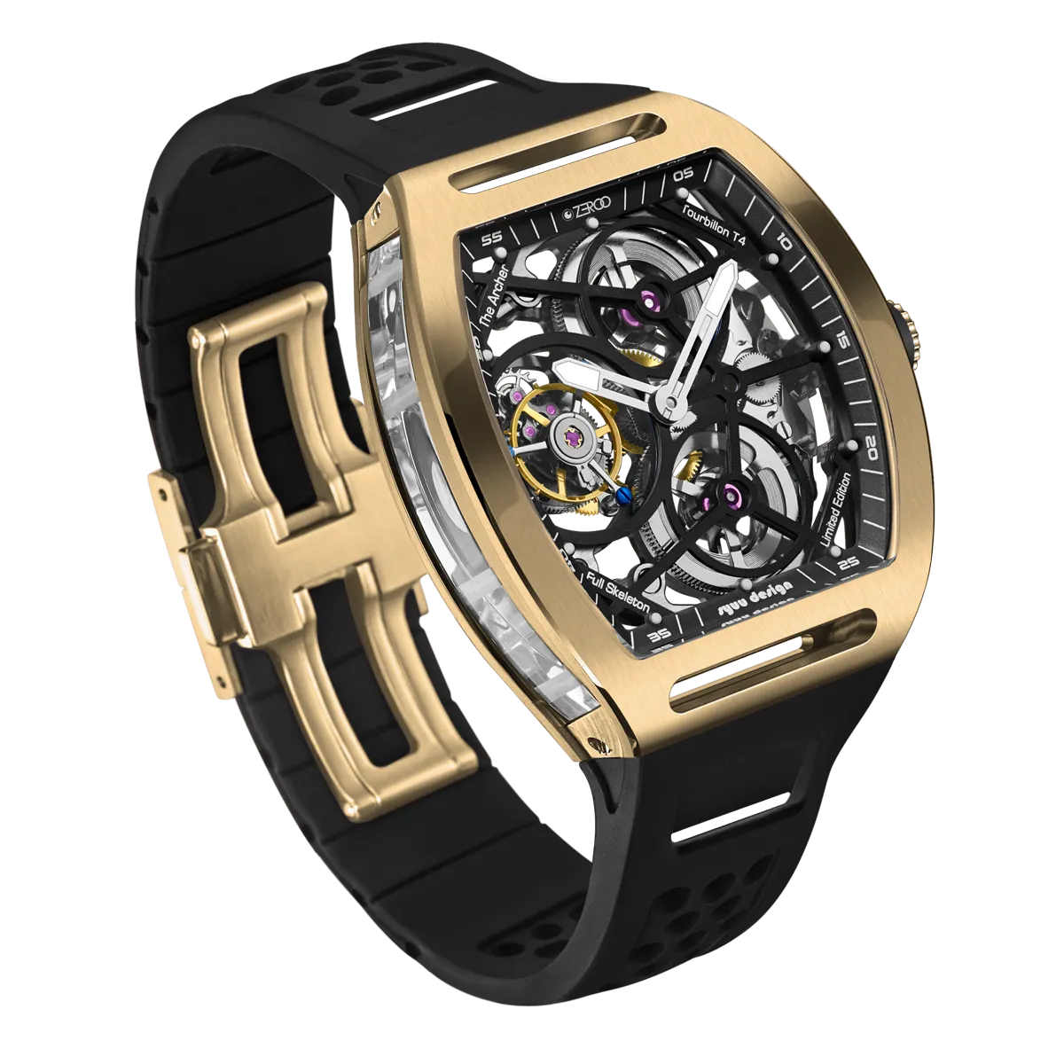 ZEROO T4 THE ARCHER FULL SKELETON TOURBILLONMANUAL TOURBILLON WATCH FOR GENTS - ZT004GBK