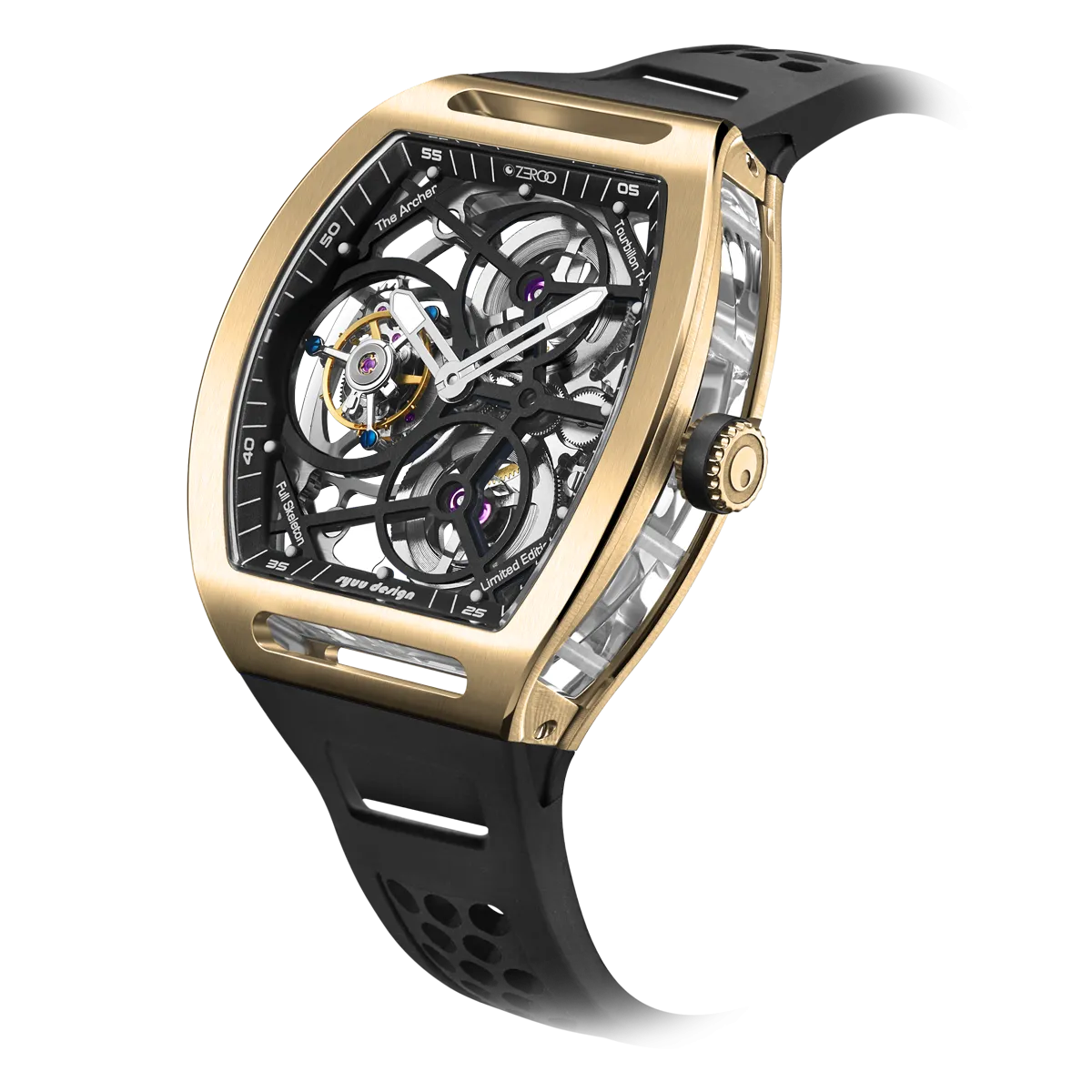 ZEROO T4 THE ARCHER FULL SKELETON TOURBILLONMANUAL TOURBILLON WATCH FOR GENTS - ZT004GBK