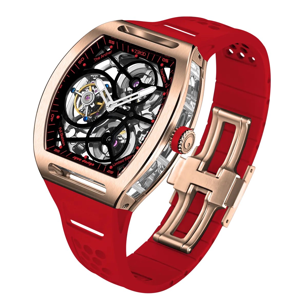 ZEROO T4 THE ARCHER FULL SKELETON TOURBILLONMANUAL TOURBILLON WATCH FOR GENTS - ZT004RRD