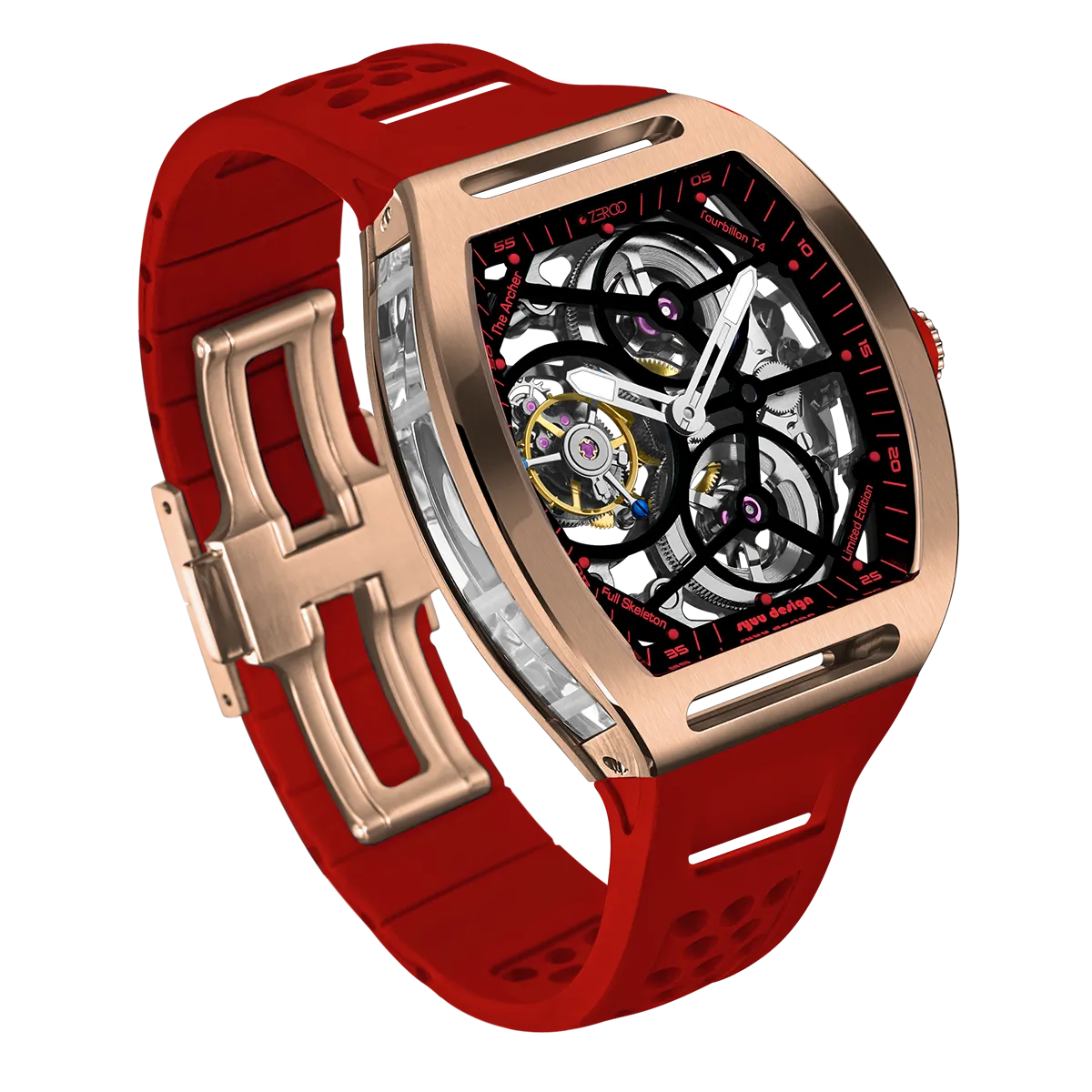 ZEROO T4 THE ARCHER FULL SKELETON TOURBILLONMANUAL TOURBILLON WATCH FOR GENTS - ZT004RRD