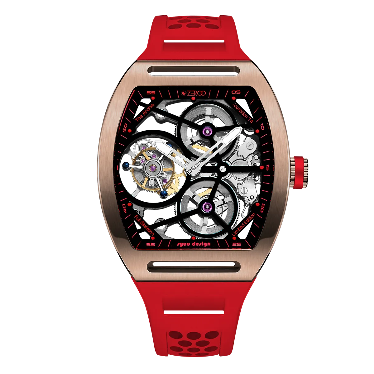 ZEROO T4 THE ARCHER FULL SKELETON TOURBILLONMANUAL TOURBILLON WATCH FOR GENTS - ZT004RRD