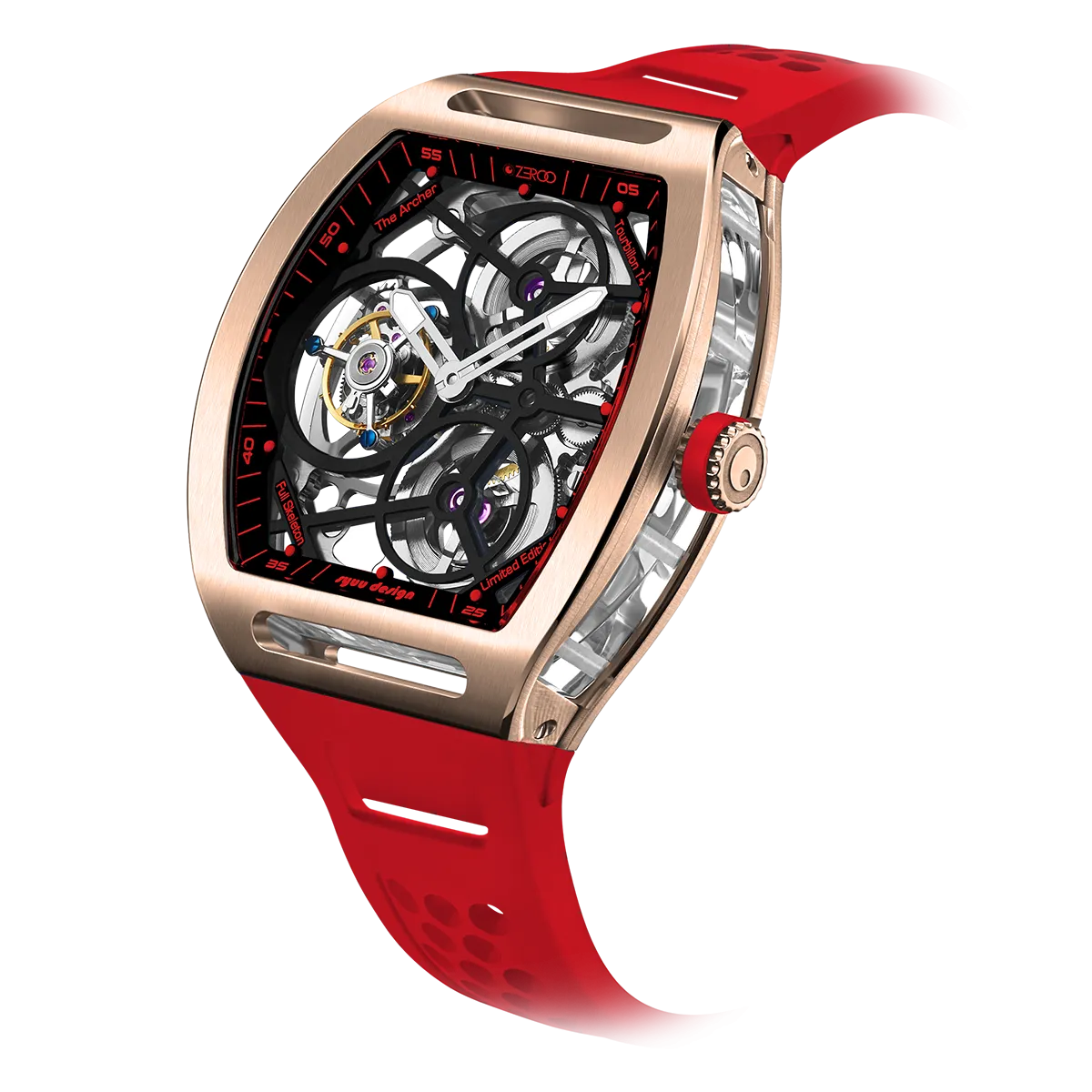 ZEROO T4 THE ARCHER FULL SKELETON TOURBILLONMANUAL TOURBILLON WATCH FOR GENTS - ZT004RRD